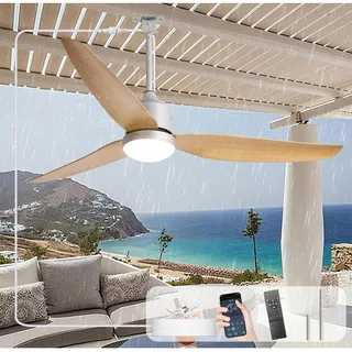 Photo of Depuley 52" Outdoor Ceiling Fan Light Nickel Remote App 6-Speed DC Motor