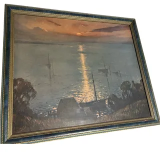 Photo of MAUI SUNSET F.M. Moore Vintage Coastal Sunset Harbor Print Framed