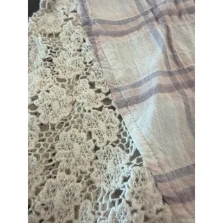 Photo of Shyanne Crinkle plaid and lace western button up LG