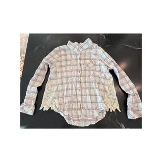 Photo of Shyanne Crinkle plaid and lace western button up LG