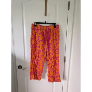 Photo of Lands' End 100% Cotton Lounge Pant Pink Orange Floral Elastic Waist Drawstring M