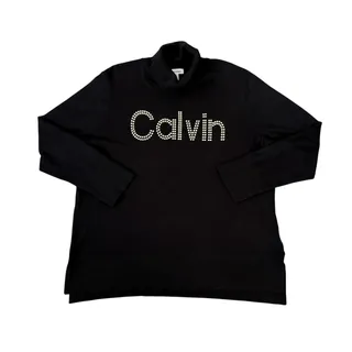 Photo of Calvin Klein Black Logo Studded Turtleneck Sweater Womens Size XL