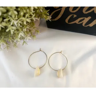 Photo of Boho Neutral Earring Set – Leather Teardrop & Shell Hoop Earrings (2 Pairs)