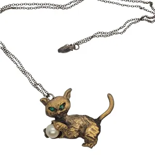 Photo of Vintage Gold Tone Cat Pendant Necklace