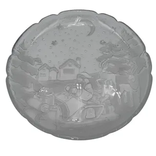Photo of Vintage Christmas Platter Sleigh Bells Clear & Frosted 1980s Tempered Glass 14" 