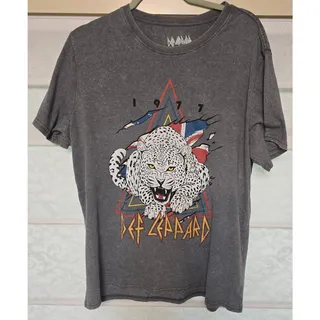 Photo of Def Leppard 1977 Leopard Union Jack Gray Wash T-Shirt L Large NWOT NEW