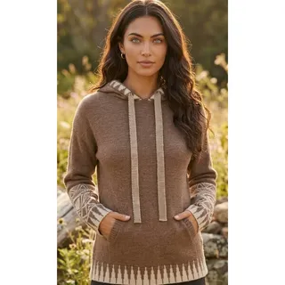 Photo of Hem and Thread Heather Brown Boho Aztec Pattern Knit Hoodie Sweater Large NWT