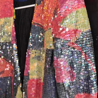 Photo of Vintage Sandy Starkman Sequin Patchwork Jacket Abstract Artwear Blazer L
