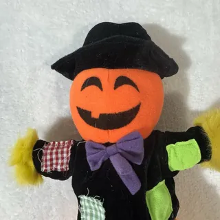Photo of Vtg Peek-A-Boo Toys 13.5” Pumpkin Scarecrow Plush Jack O Lantern Halloween Decor