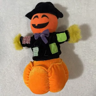 Photo of Vtg Peek-A-Boo Toys 13.5” Pumpkin Scarecrow Plush Jack O Lantern Halloween Decor