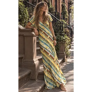 Photo of Rare Vintage Betsey Johnson 100% Silk Bias Cut Maxi Dress Geometric Print Size Petite Like New