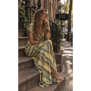 Photo of Rare Vintage Betsey Johnson 100% Silk Bias Cut Maxi Dress Geometric Print Size Petite Like New