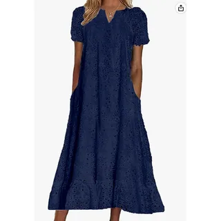 Photo of Summer Ruffle Hem Floral Lace Eyelet Dress Casual Notch Neck Midi Tunic Dress