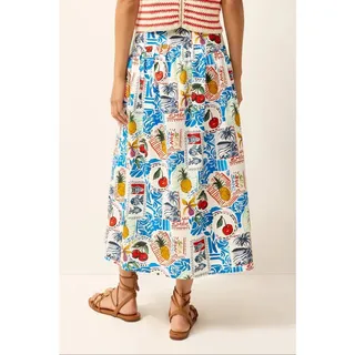 Photo of Marie Oliver Vicki Drop Waist Midi Skirt Postcard Print 6 NWT Coastal Resort