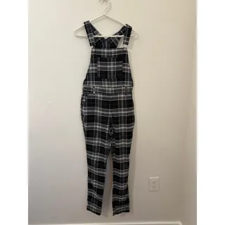 Photo of Hot Topic Plaid Overalls Size Medium Black White Academia Grunge Punk Goth