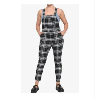 Photo of Hot Topic Plaid Overalls Size Medium Black White Academia Grunge Punk Goth