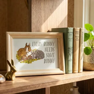 Photo of “Every Bunny Needs Some Bunny” Framed Bunny Print | 1990s 4x6 Wood Frame 