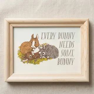 Photo of “Every Bunny Needs Some Bunny” Framed Bunny Print | 1990s 4x6 Wood Frame 