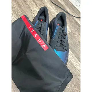 Photo of NEW Prada Iridescent Leather Shoes Mens Size 10.5 Blue Designer Luxury Sneakers