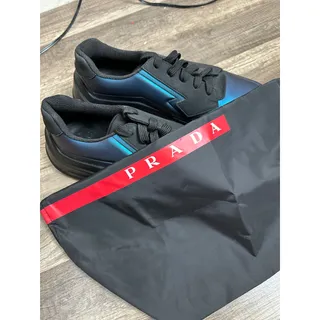 Photo of NEW Prada Iridescent Leather Shoes Mens Size 10.5 Blue Designer Luxury Sneakers