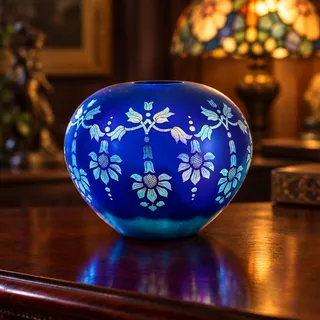 Photo of Fenton Favrene Satin Sunflower Vase-Limited Edition-Blue Art Glass-Iridescent