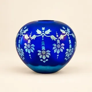 Photo of Fenton Favrene Satin Sunflower Vase-Limited Edition-Blue Art Glass-Iridescent