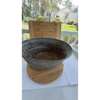 Photo of Antique Small Oval Galvanized Wash Tub 16in Pat 1912 Primitive Farmhouse