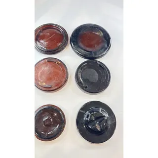 Photo of 6 Antique Amber Glass Fruit Jar Lids Inserts Patent 1896 Canning Jar Lot