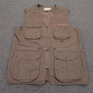 Photo of Eddie Bauer Vest Mens Medium Brown Canvas Multi Pocket Full Zip Mesh Hiking
