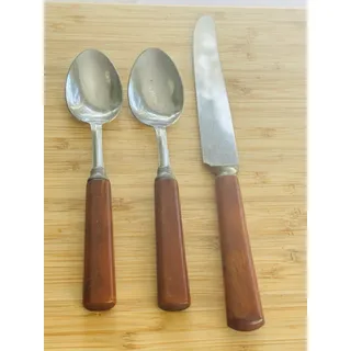 Photo of Vintage Butterscotch Amber Bakelite 2 Teaspoons & Knife 3 Pc Set