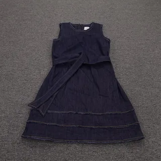 Photo of Cinq A Sept Dress Womens 4 Blue Denim Sleeveless Belted Fit & Flare Knee Length