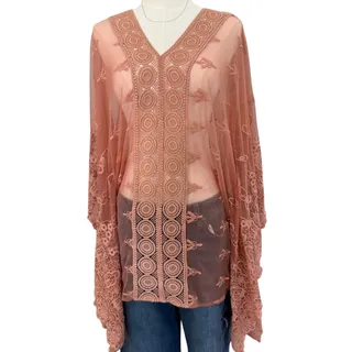 Photo of Vintage Free People Susie Sheer Lace Poncho Dusty Rose Top OS