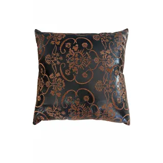 Photo of Espresso Brown Embroidered Faux Leather Boho Floral Paisley Stitching Decorative Throw Pillow