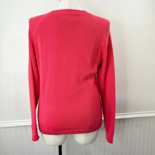Photo of Lands End Size XL Drifter Sweater Cable Knit Crew Neck Pink Long Sleeve Preppy