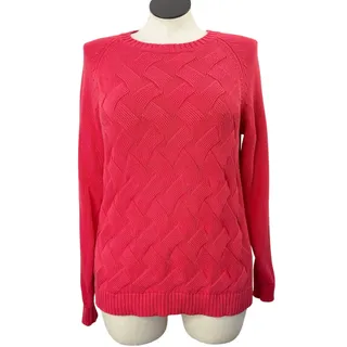 Photo of Lands End Size XL Drifter Sweater Cable Knit Crew Neck Pink Long Sleeve Preppy
