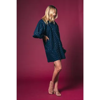 Photo of The Shirt by Rochelle Behrens Minka Long Sleeve Shirt Dress Navy Lurex M NWT