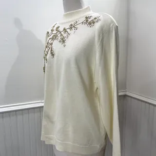Photo of Draper & Damons Size L Sweater 80s Embroidered Rosette Beaded Cottage Granny