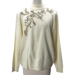 Photo of Draper & Damons Size L Sweater 80s Embroidered Rosette Beaded Cottage Granny