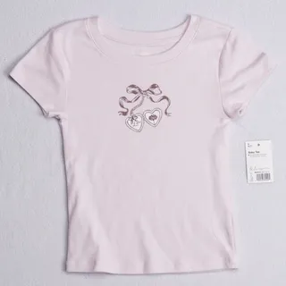 Photo of SO Girls Baby Tee Pink Bow Heart Locket Graphic Size S 6/7 New with Tags