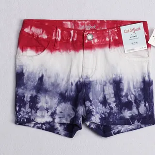 Photo of Cat & Jack Girls Shorts Red White Blue Tie Dye Adjustable Waist Size M 7/8 New