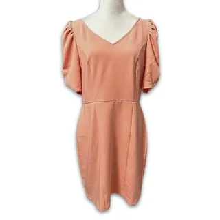 Photo of Chelsea 28 Sheath Dress V-Neck Stretchable 1/2 Sleeve Back Zip L Pink Womens NWT