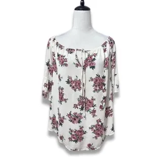 Photo of West Kei Floral Blouse 3/4 Sleeves Boat Neck Adjustable Tie Women's White M NWOT