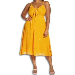 Photo of BP Orange Floral Midi Sundress Spaghetti Strap Tie Waist Back Zip XXS NWOT Fire
