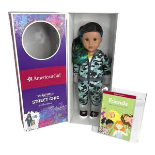 Photo of American Girl Doll 89 Cool Camo Brown Blue Green Hair Coat Pants Shoes Book Box