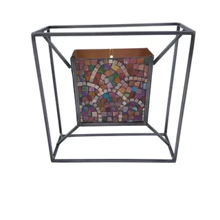 Photo of Mosaic Waves Wall Sconce 9" Square Glass & Iron Candle Holder Modern Decor