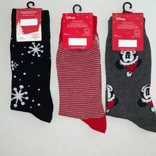 Photo of Adult 3 Pair Christmas Holiday Disney Mickey Mouse Crew Socks NWT