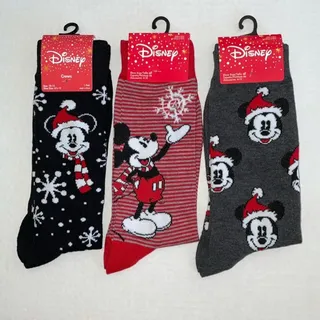 Photo of Adult 3 Pair Christmas Holiday Disney Mickey Mouse Crew Socks NWT