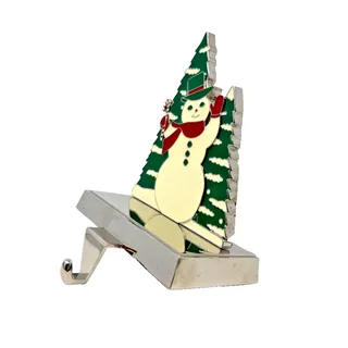 Photo of Vintage Enamel Snowman Christmas Stocking Holder Mantel Hook 6x5x4