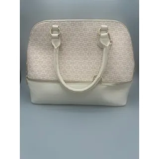 Photo of Iman Global Chic Monogram Logo Print Dome Satchel Cream 16.5x11.5 NWOT