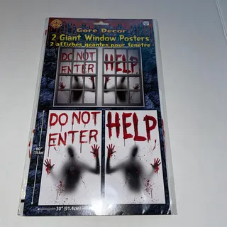 Photo of BLOODY GORY HELP DO NOT ENTER 2 GIANT WINDOW COVER HALLOWEEN DECORATIONS NEW